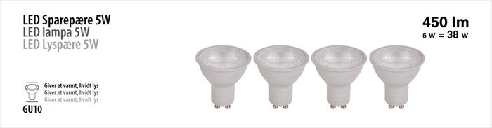 LED spotpære GU10 5W SMD 4-pk